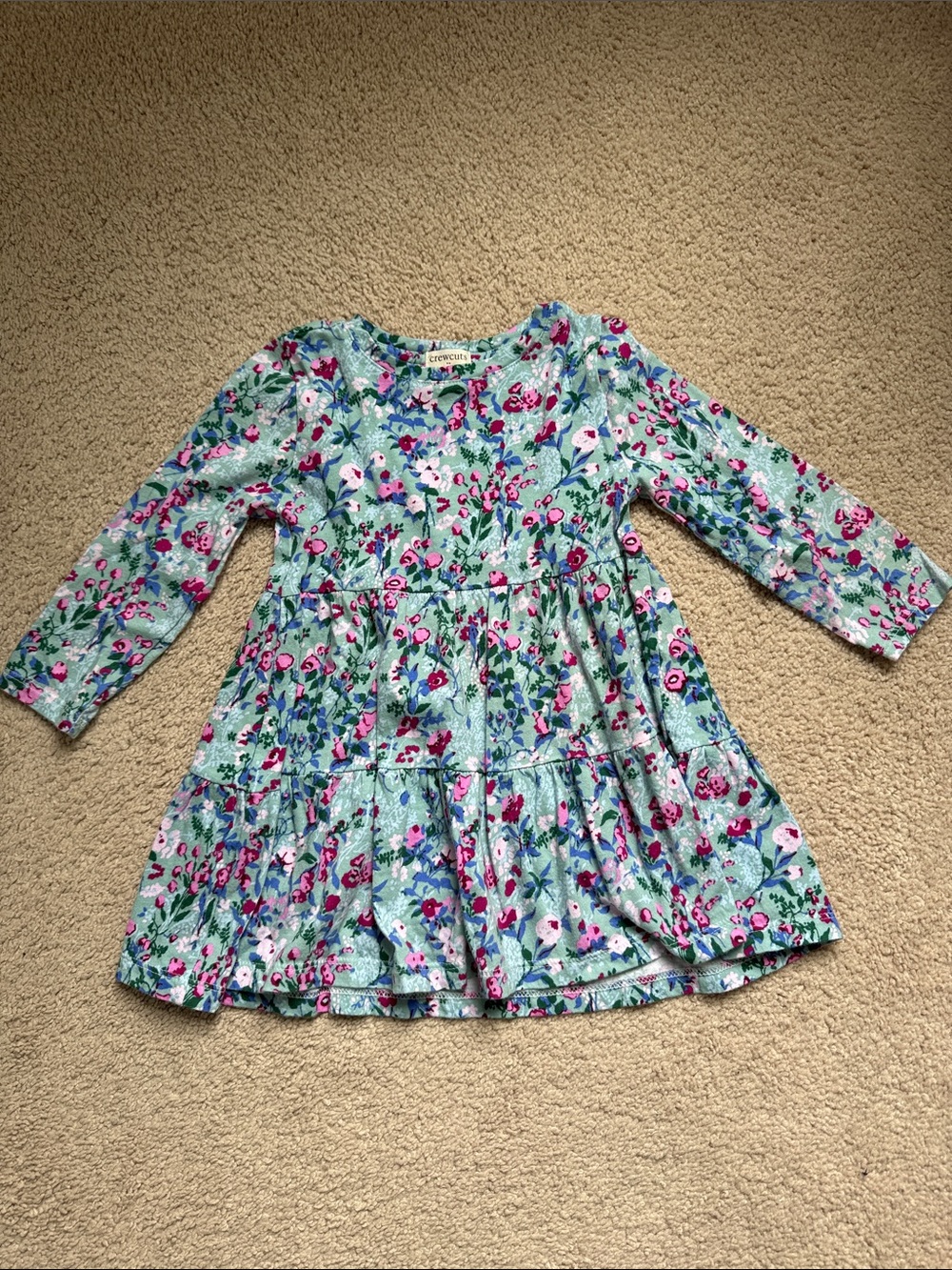 Crewcuts Floral Tiered Girls Dress in Mint Green and Pink